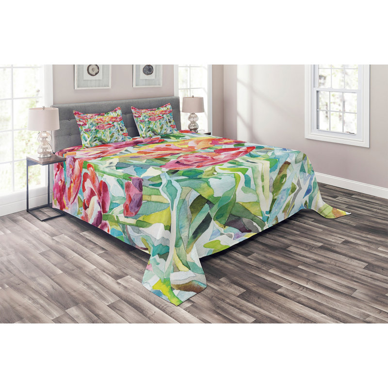 Farmhouse / Country Polyester Floral Coverlet, Queen Bedspread + 2 Shams