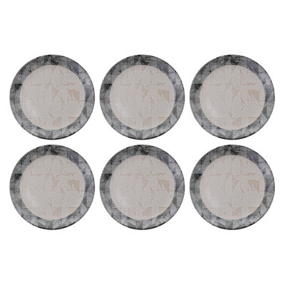 Elegant 6-Piece Service Plate Set, 10.0 x 10.0 x 1.0 Inches, 100% Ceramic, Dishwasher & Microwave Safe | Stylish Grey, Black & Beige Colors | Perfect for Entertaining & Everyday Use, Durable & Chic Design