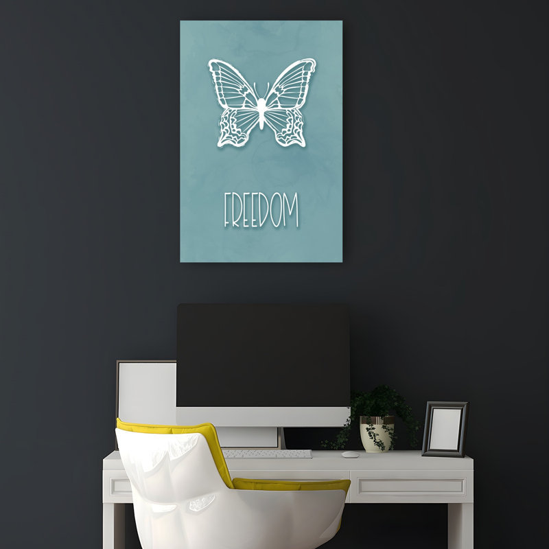 White Butterfly Freedom Minimalist Modern Butterfly Moth Nature Wall Art Print 1 Piece Wrapped Canvas Wall Art