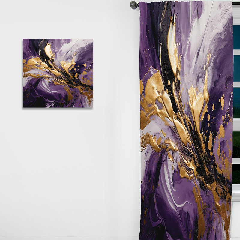 Purple And Gold Liquid Magic II - Modern Blackout Abstract Curtain - 1 Panel, 52" W x 90" L