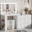 Makeup Vanity Desk with Mirror and 3-Colour Lights,6 Drawers Vanity Table with Charging Station-1947693965