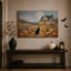 «Black Cat Sitting in Pumpkin Patch Under Full Halloween», art mural sur toile-59764286
