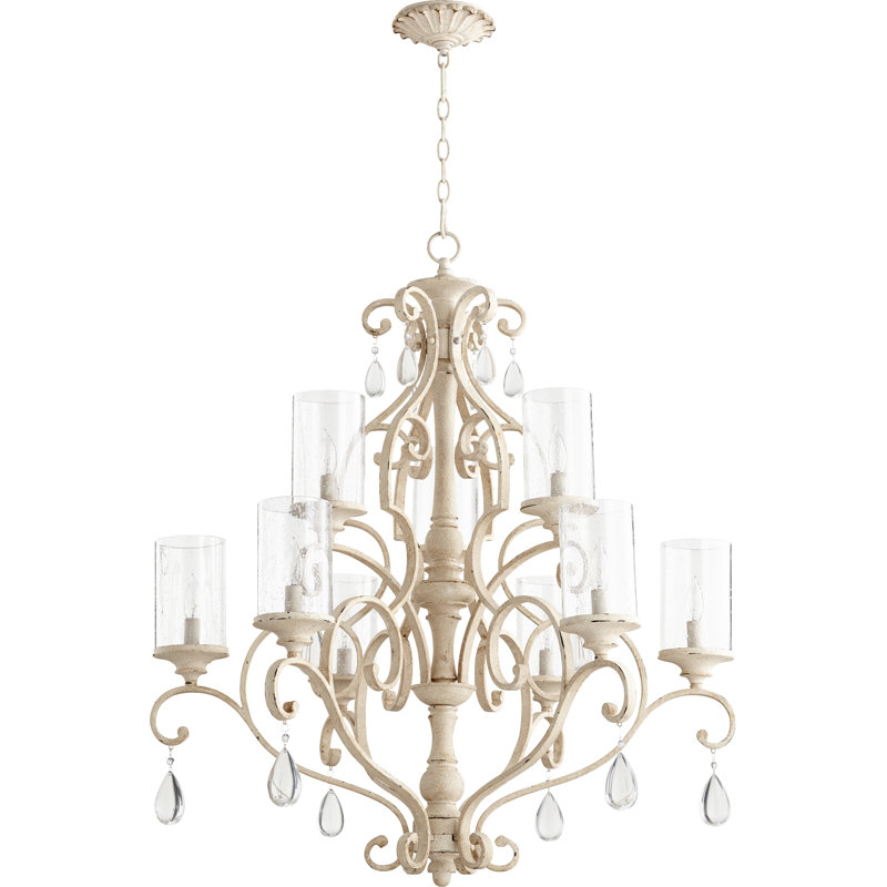 Lustre à niveaux 9 lumières Salome, Blanc perse
