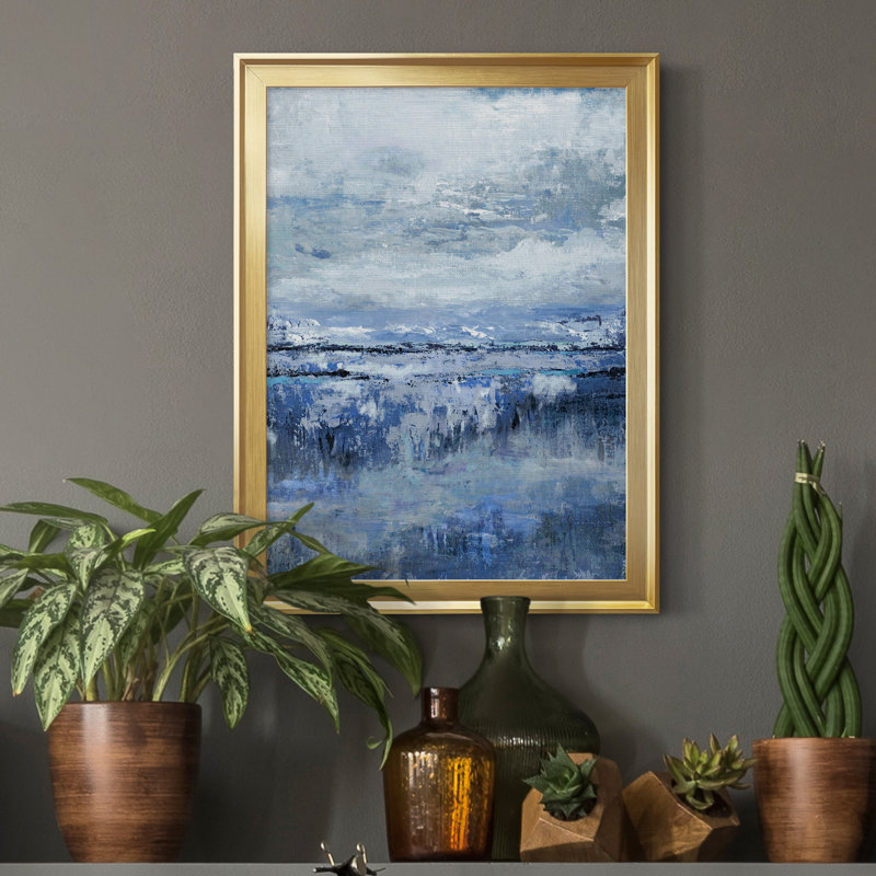 Indigo côtier - Peinture sur toile encadrée, H 22,5 po x l 30,5 po x P 1,5 po, Or