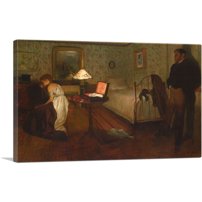 "Interior 1869" par Edgar Degas - peinture sur toile tendue, H 26 po x l 40 po x P 0,75 po