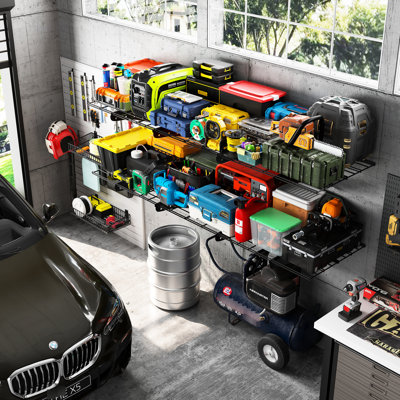 Tablette murale robuste 24 * 48 pouces, noire. 2 Pour le garage, le magasin d'alimentation. Solution de rangement spacieuse, capacité de charge robuste. Installation simple avec trousse de fixation et niveau. Vis de qualité supérieure