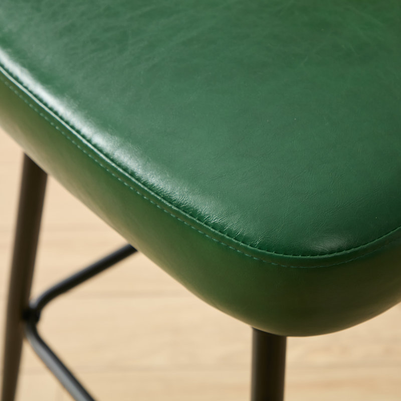 Swivel Upholstered Counter Stools With Rattan Back, Green, 3