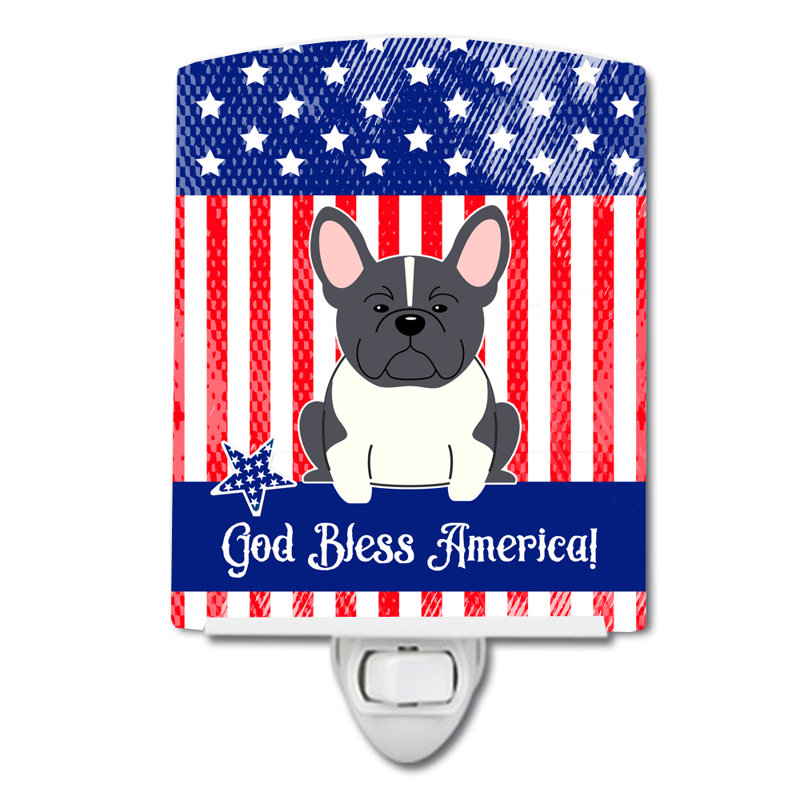 Éclairage de nuit en céramique patriotique usa carlin, Bouledogue français noir / blanc