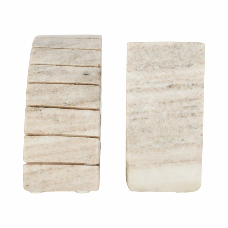 Latitude Run® Onyx Marble Semi Circle Bookends, Set Of 2, Luxurious Tan, Elegant Home Decor, Natural Marble Material, Perfect For Book Lovers And Office Desks.