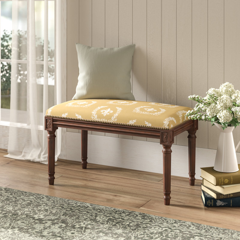 Billiot Linen Blend Upholstered Bench, Yellow/ Floral
