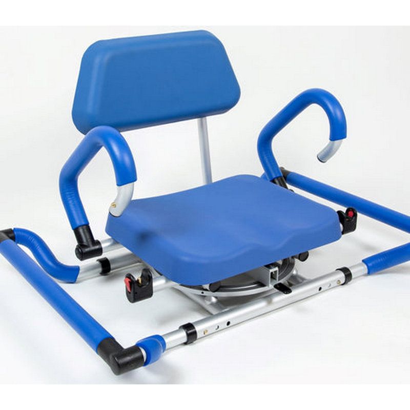 Blue Plastic Swivel Tub-Mounted Shower Chair with Padded Seat