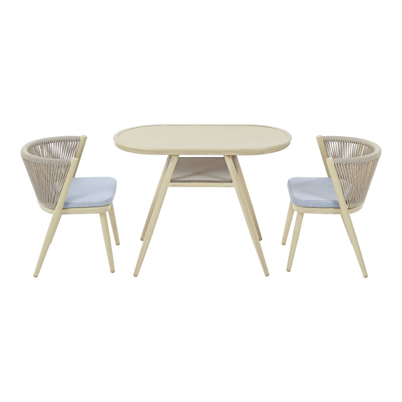 Anna-Sophia 2 - Person Patio Dining Set with Oval Table , Cushions Included, Beige, Natural