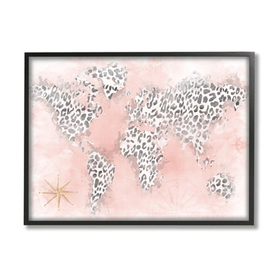 Glam Cheetah Animal Pattern Continent Shapes Map by Natalie Carpentieri - Floater Frame Graphic Art on Wood