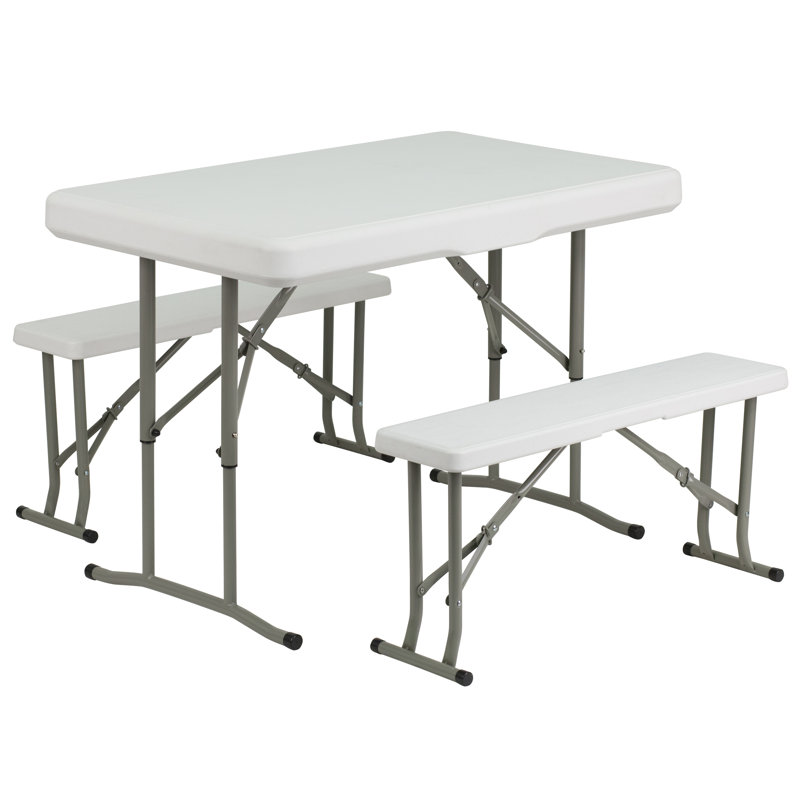 Teague 3 Piece Portable Plastic Folding Bench and Table Set