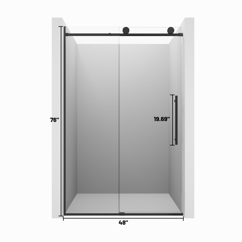 Porte de douche coulissante simple sans cadre à fermeture douce 48 po x H 76 po, Noir mat