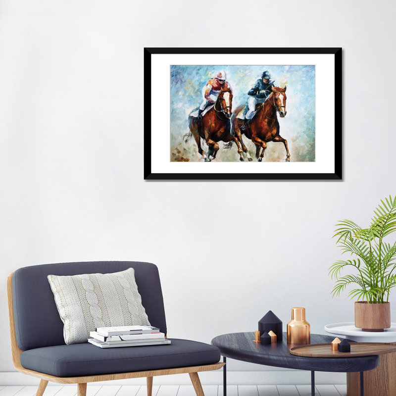 «Close Race», art mural sur toile tendue, H 24 po x l 32 po x P 1 po, Papier d'art encadré noir, Blanc