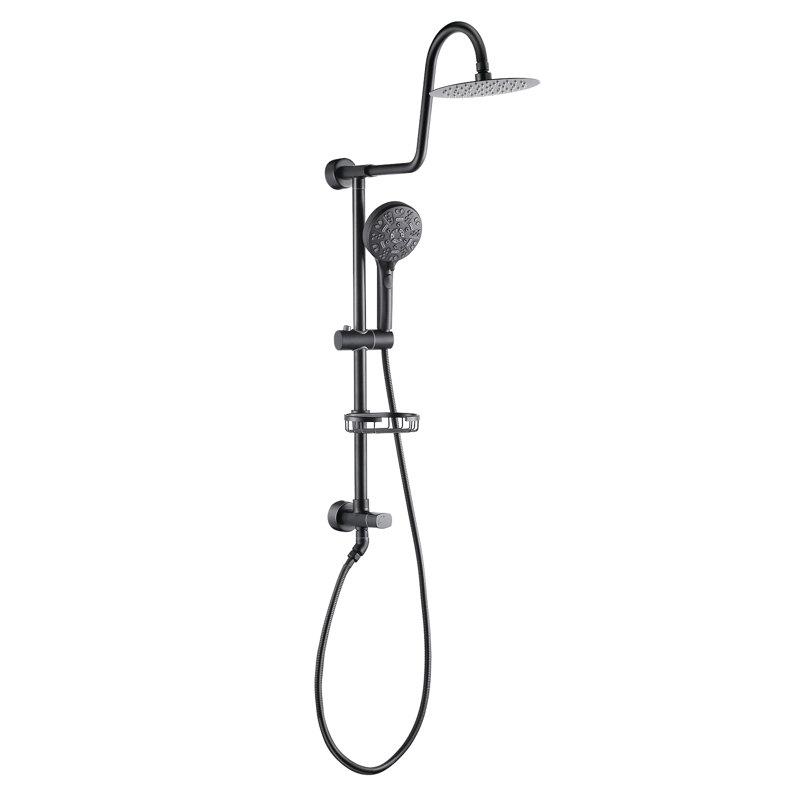 Système de douche avec pomme de douche à pluie 8 po, douche à main à 8 fonctions, barre coulissante réglable et porte-savon