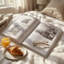 Grand livre décoratif blanc avec de vraies pages imprimées, livre relié