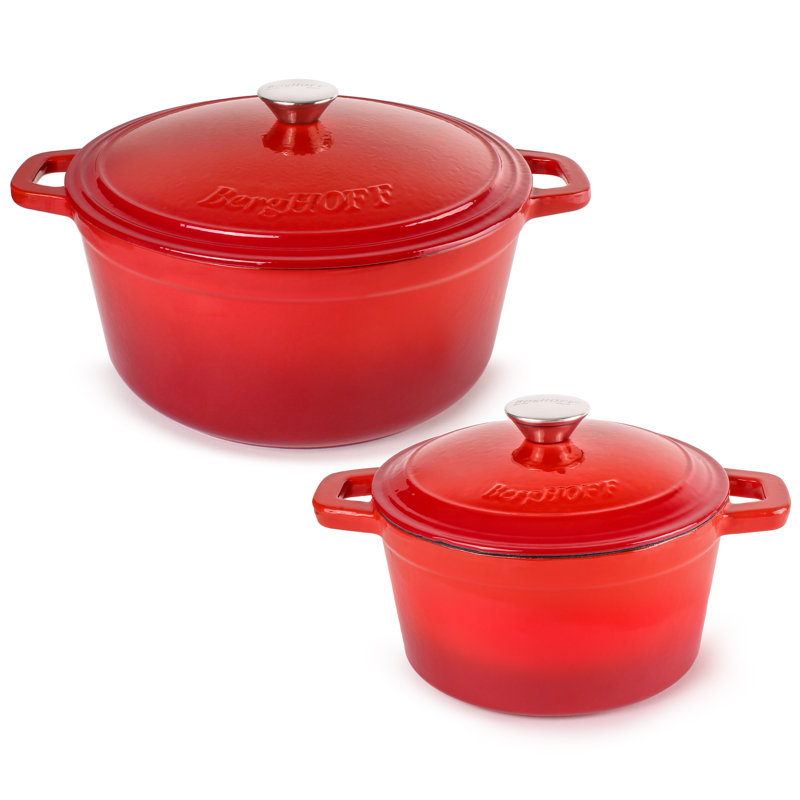 BergHOFF Neo 4pc Cast Iron Cookware Set with 3Qt. and 7Qt. Covered Dutch Ovens, Red
