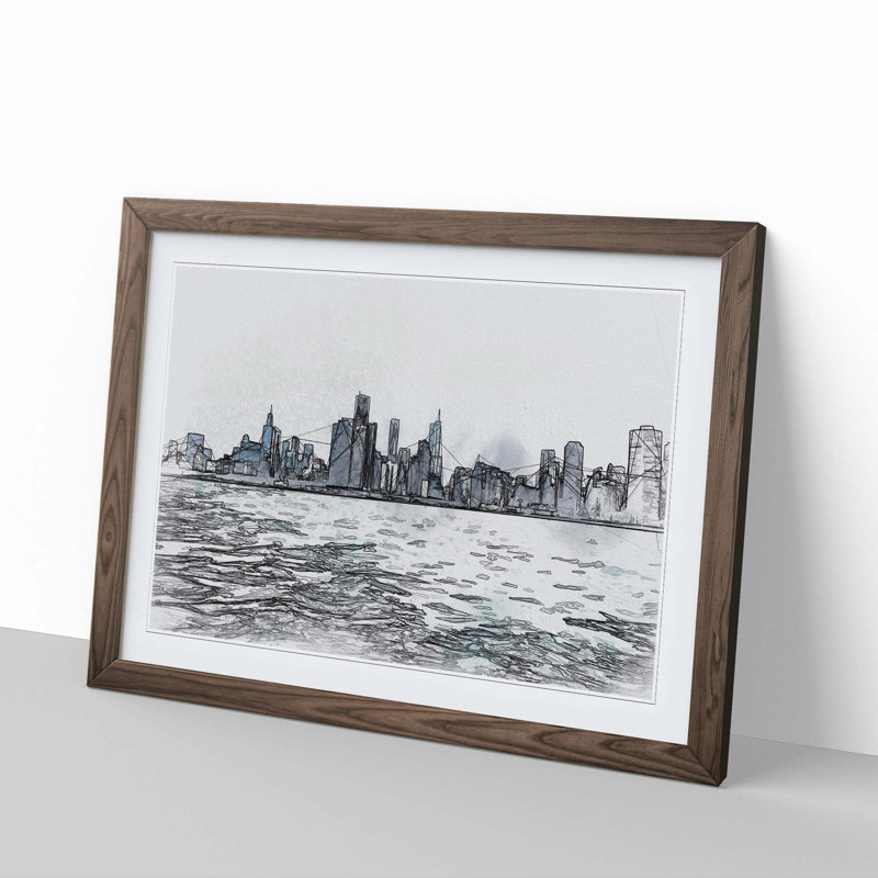 Cloudy Day in Chicago Illinois in Abstract - Picture Frame Graphic Art Print, Walnut Framed, 36cm H x 48cm W x 2cm D