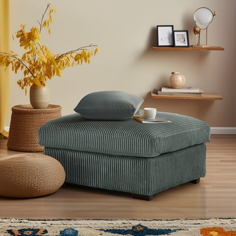Upholstered Ottoman, Dark Gray