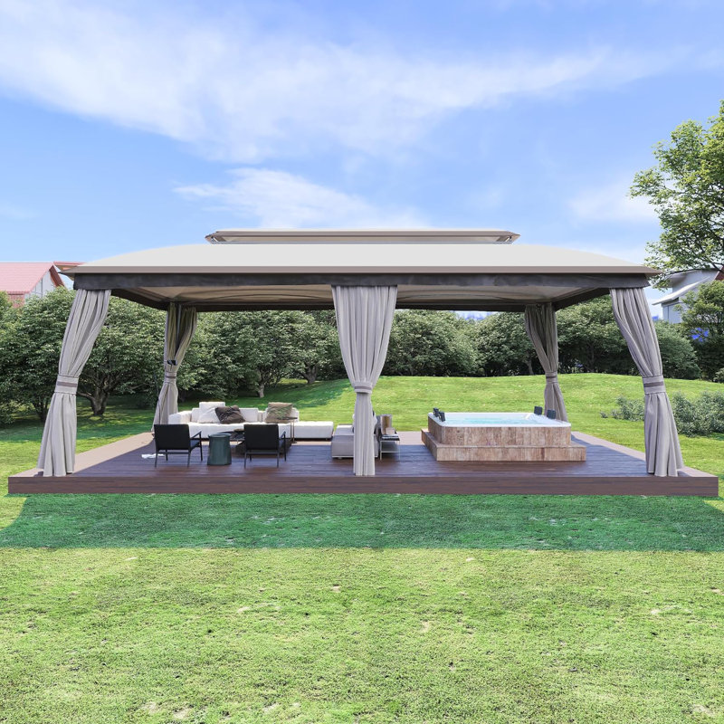 20 Ft. W x 10 Ft. D Metal with Steel Patio Gazebo, Beige