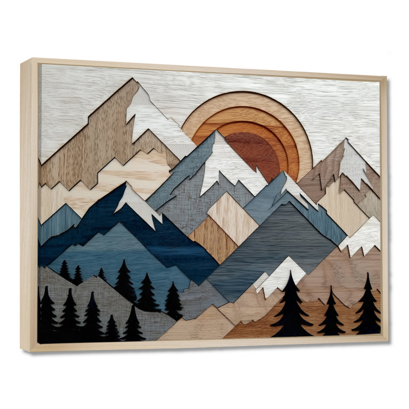 «Blue Orange Bold Mountains Landscape», impression d'art sur toile encadrée abstraite bleue, H 32 po x l 16 po, Crème