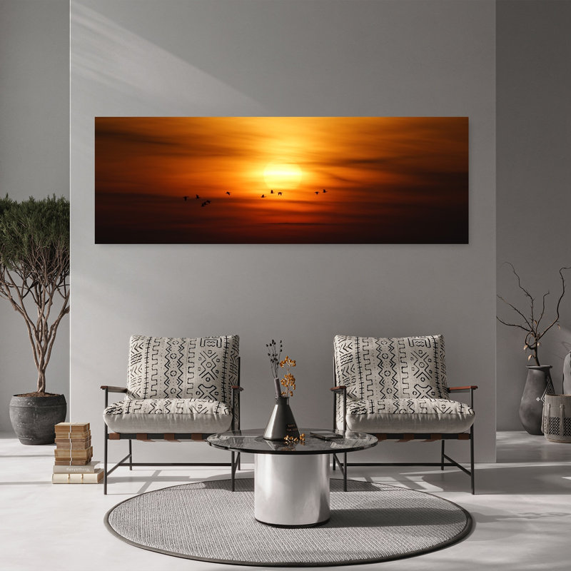 «Golden Hour Birds», art dramatique paisible au coucher du soleil, H 20 po x l 60 po