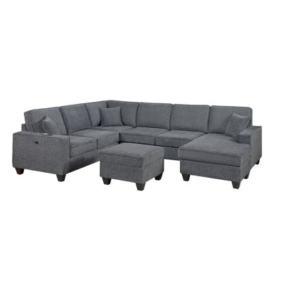 Contemporary 5-Piece Sectional Set With USB Ports, Chaise, And Ottoman For Modern Living Rooms