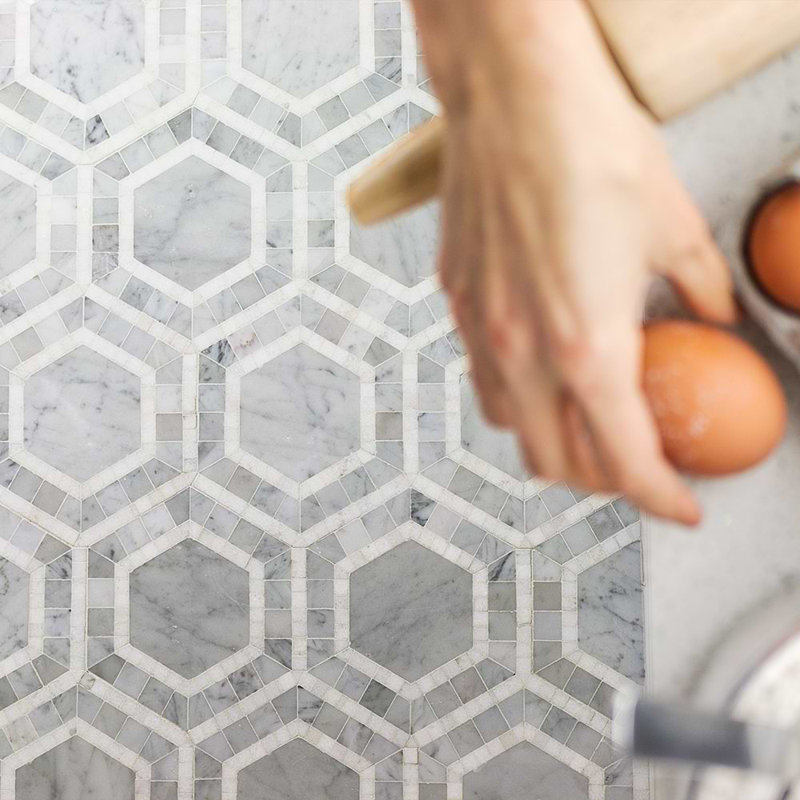 Nova 6" Hexagon Polished Marble Mosaic Tile, Lynx