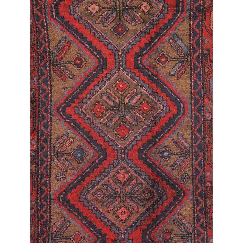 Tapis oriental rouge / noir / bleu en laine et coton noué à la main 5 pi 5 po x 9 pi 1 po Oriental