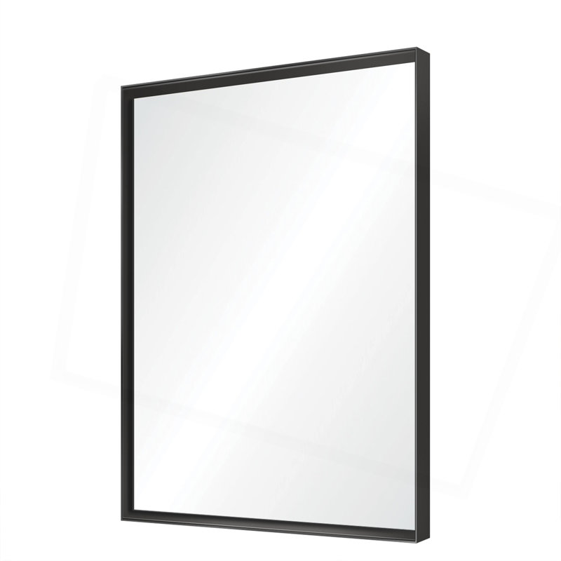 Glossy Black Bathroom Mirrors For Wall Wall Mounted Hanging Plates Mirror Farmhouse Mirror Modern Metal Framed Rectangular Mirror, Decorative Square Corner Mirror(Horizontal & Vertical)