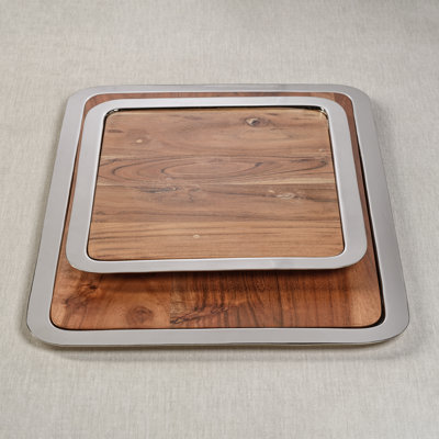 Millwood Pines Crussell Steel/ Acacia Wood Tray