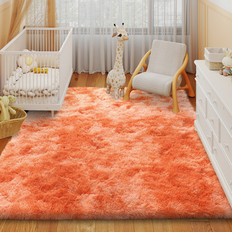 Ultra-Fluffy Soft Non-Slip Shaggy Rug Pet-Friendly Tie-Dye Orange Perfect for Living Rooms, Bedrooms, Nurseries, and Offices Indoor Area Rug