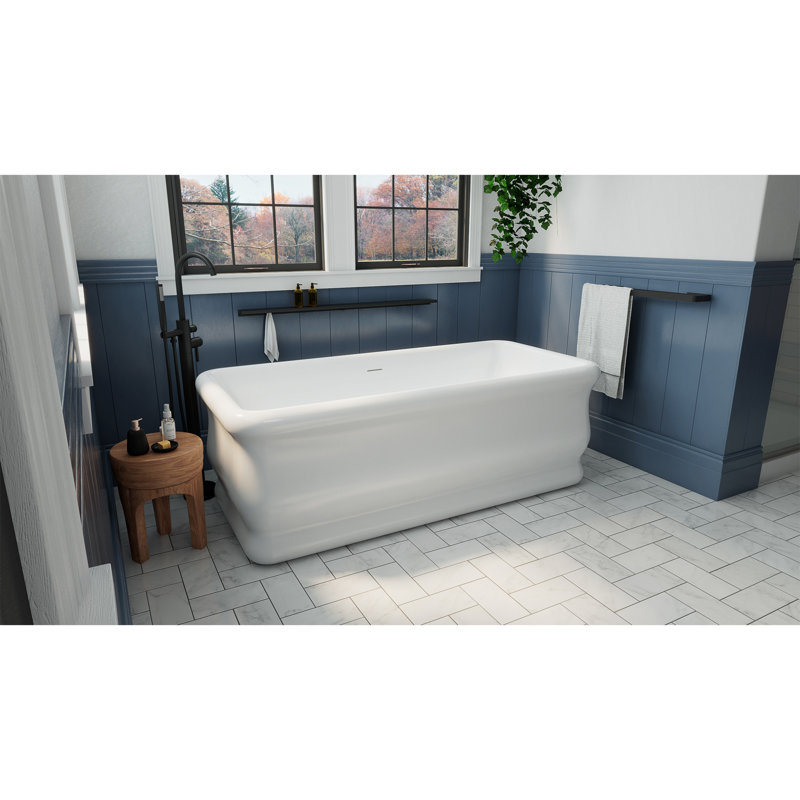 Crest 67 in. L x 31-1/2 in. W x 24-1/2 in. H Freestanding Acrylic Bathtub, Drain, Polished Nickel