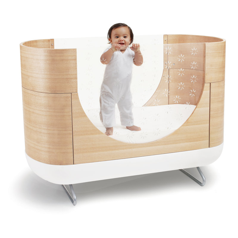 Natural Wood and Acrylic Convertible Crib with Mattress