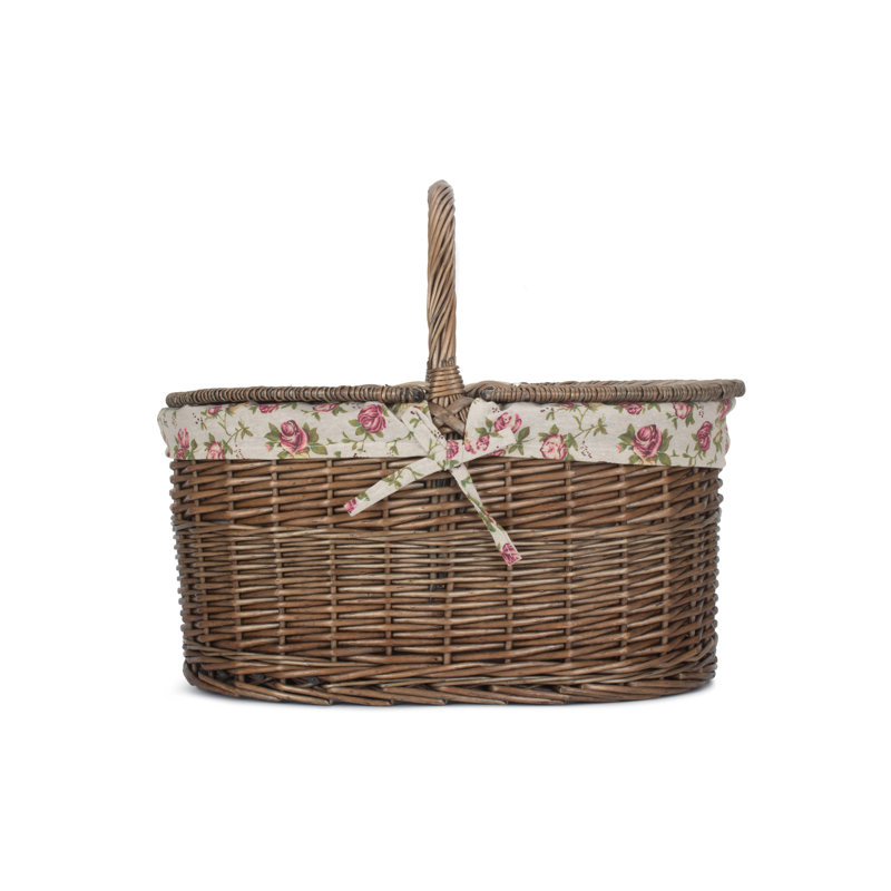 Wicker Deep Oval Picnic Basket with Garden Rose Lining