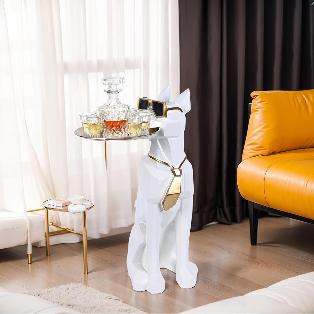 17 Stories Resin Dog Side Table With Tray, Butler Statue Tissue Box ...