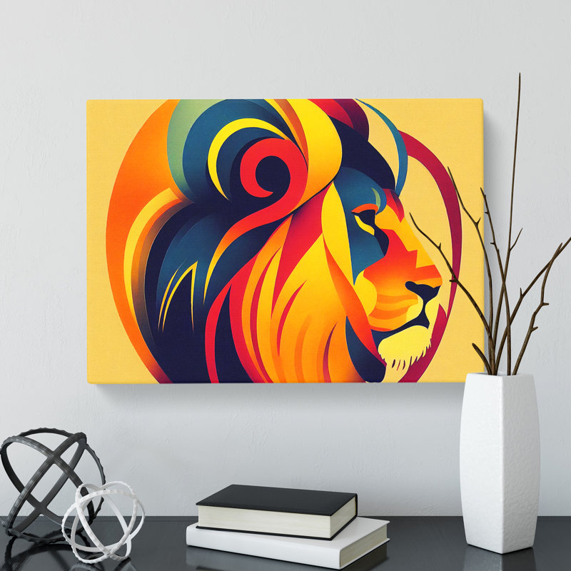 Lion Art Deco Style Abstract - Wrapped Canvas, 35cm H x 50cm W x 3cm D