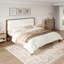 Solid Wood Queen Size Platform Bed Frame With Beige Velvet Upholstered Headboard-222622707-222622704