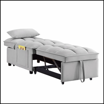 Tufted Single Pull-Out Sofa Bed with Adjustable Backrest and Pillows, Convertible Chaise Lounge for Versatile Use