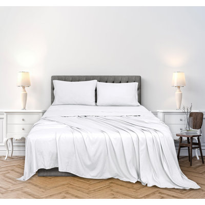 Ensemble de draps 100% coton à densité de tissage 300 fils Royale Linens - 4 draps - 1 housse, 1 drap plat et 2 taies d'oreiller - Ensemble de draps doux