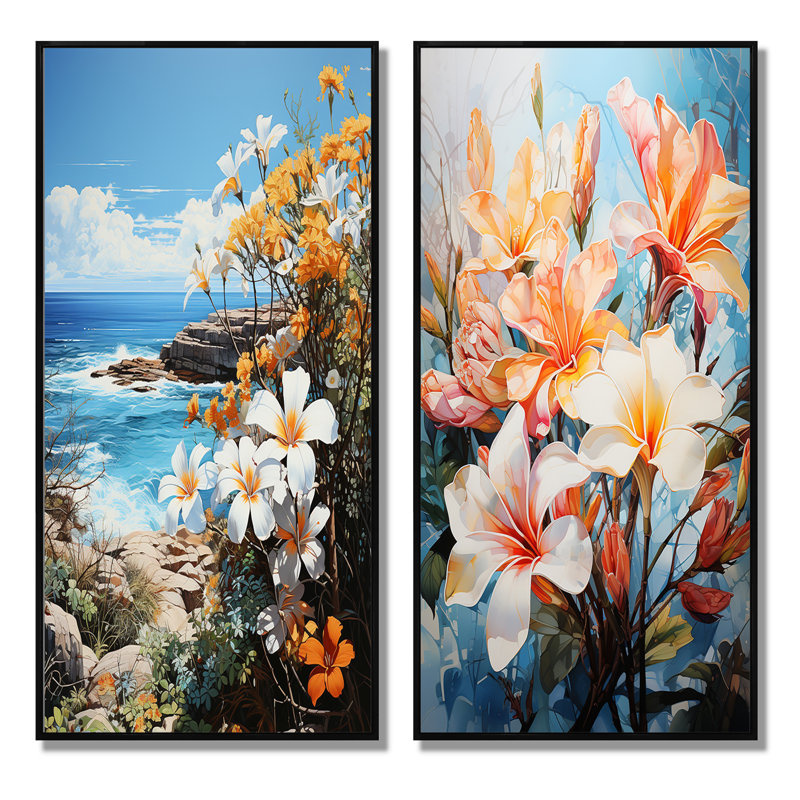 «Plumeria Flower Paradise», 2 pièces, H 24 po x l 20 po, Cadre noir