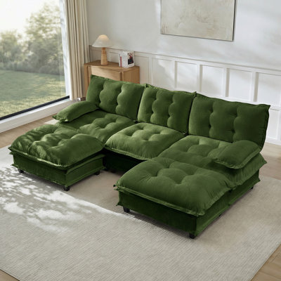 Canapé moderne en forme de U de 107 pouces avec 2 repose-pieds, assise profonde en chenille, coussins confortables en treillis pour les appartements et les chambres