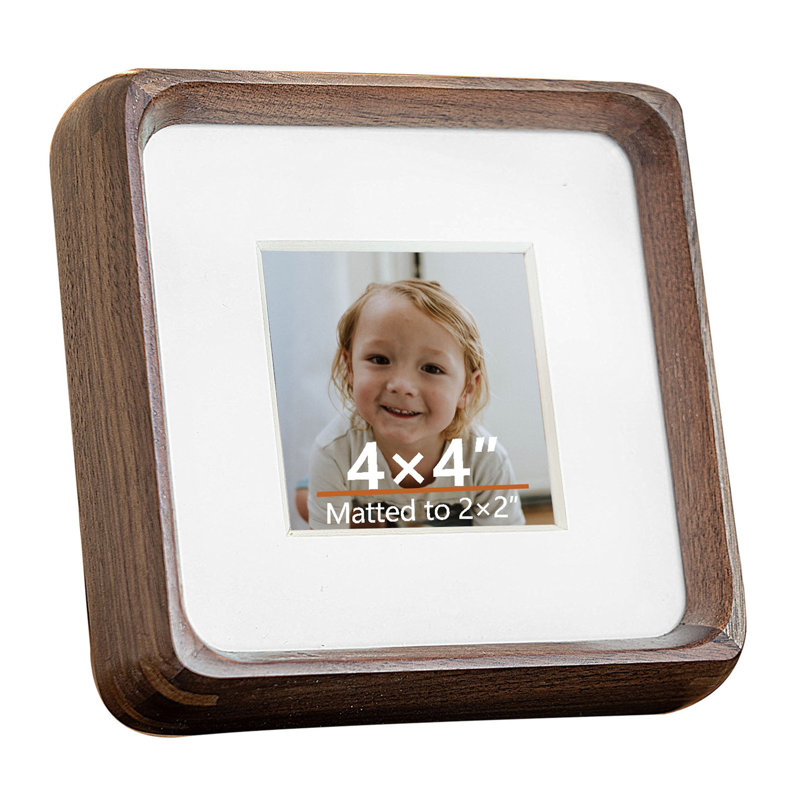 Solid Wood Round Corner Table-Top Picture Frame, Black Walnut, 4" W x 4" H
