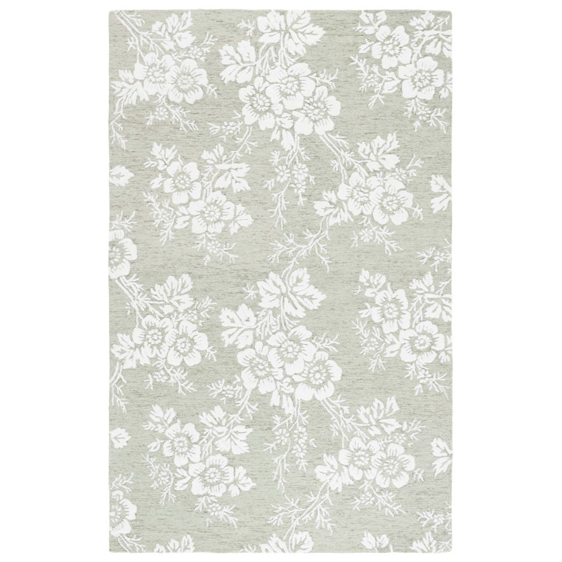 Tapis floral en laine touffeté à la main Penthia, Rond 6 pi