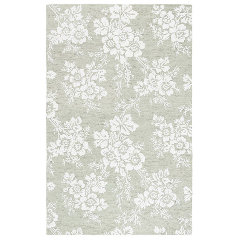 Tapis floral en laine touffeté à la main et en viscose, Rectangulaire 3 pi x 5 pi