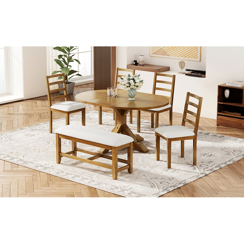 6-Piece Extendable Dining Table Set With Removable Leaf, One Bench And 4 Dining Chairs