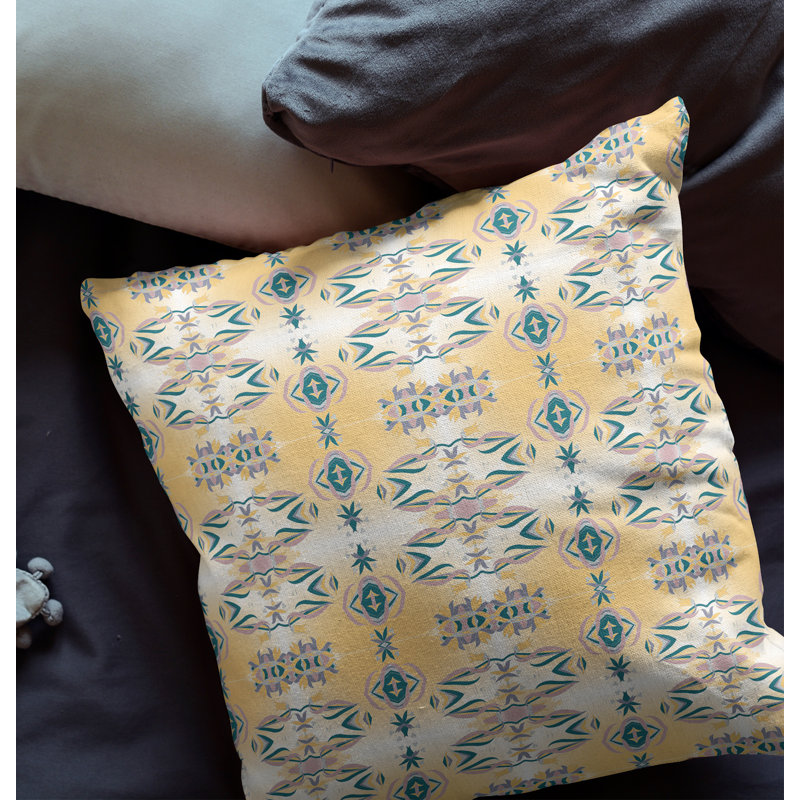  Housse de coussin carré et insert, H 18 po x l 18 po, Blanc / jaune, Fermeture éclair