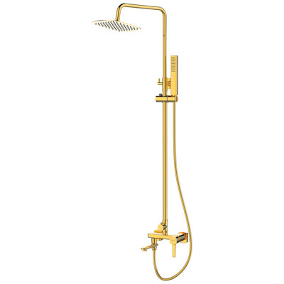 Gold Finishing Shower Set Rainfall Bathroom Mixer Tap Wall Column Handshower